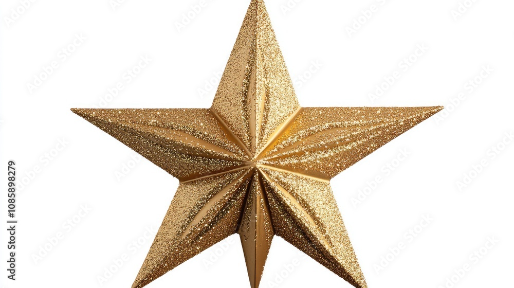 Obraz premium A Christmas star, tree topper, sleek modern design, metallic gold texture, isolated on white background