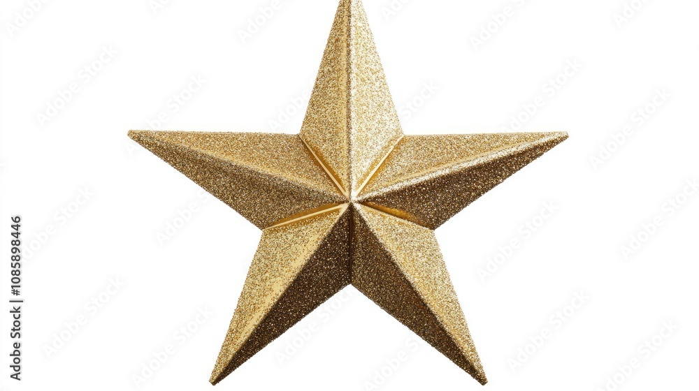Fototapeta premium A Christmas star, tree topper, sleek modern design, metallic gold texture, isolated on white background 