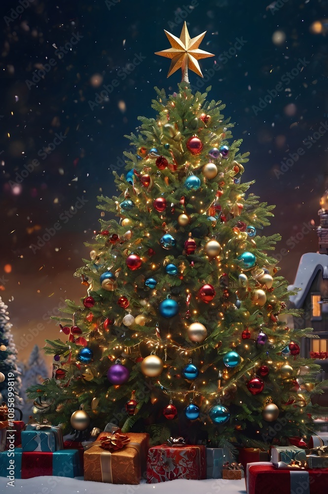 Obraz premium Gorgeous Christmas tree glowing with holiday spirit and elegance.
