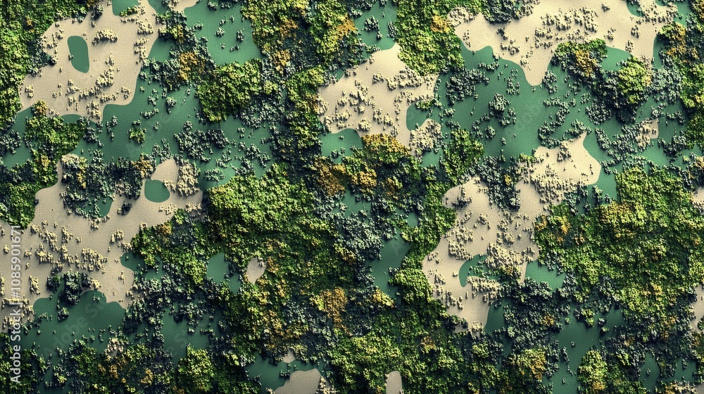 A vibrant forest canopy displays intricate patterns of greenery under bright midday sun A vibrant forest canopy displays intricate patterns of greenery under bright midday sun