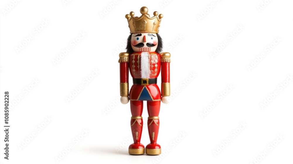 A nutcracker figure, classic holiday decor, traditional hand-painted style, vibrant red and gold, isolated on white background A nutcracker figure, classic holiday decor, traditional hand-painted style, vibrant red and gold, isolated on white background