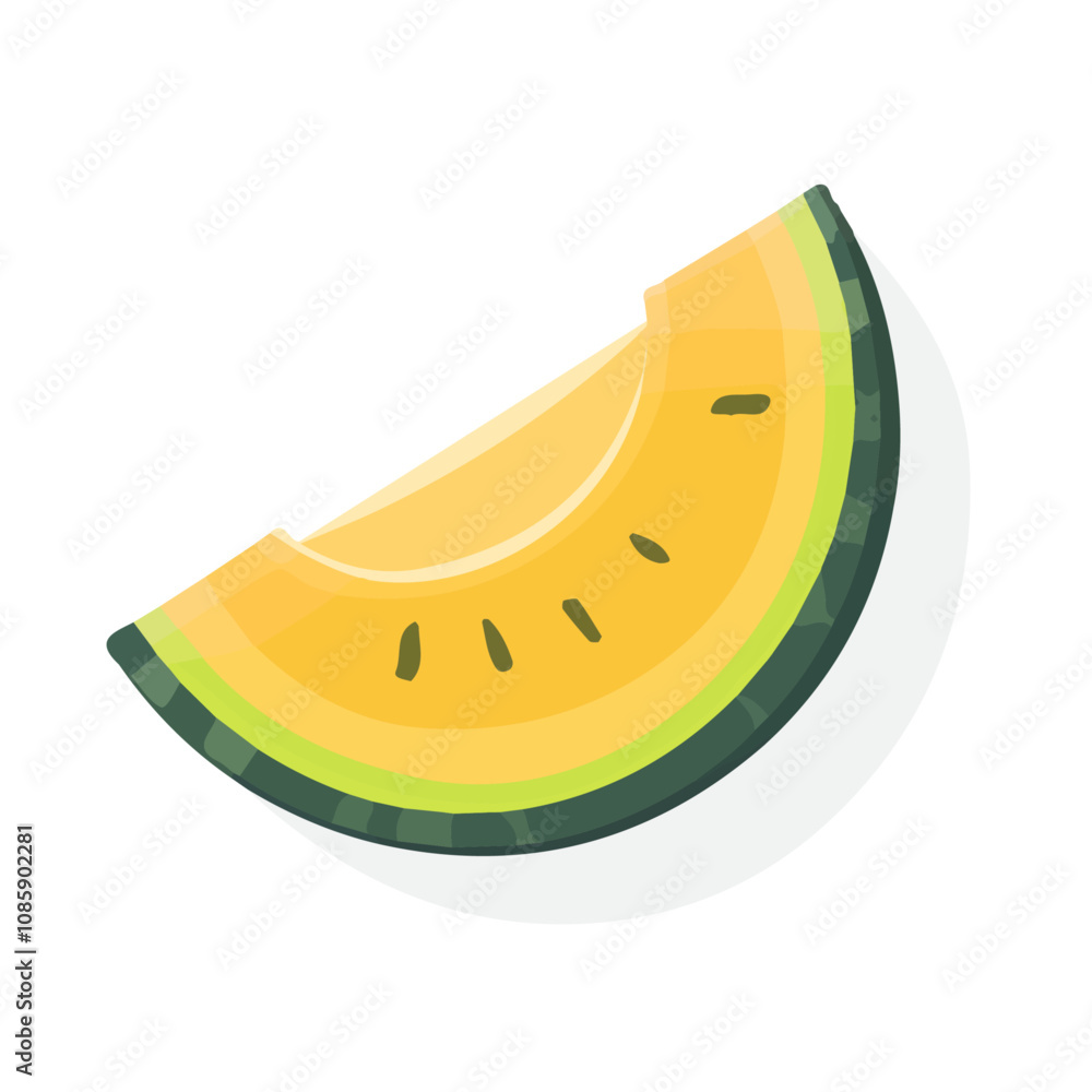 Simple flat 2D illustration of a honeydew melon isolated on a white background, vector 2D design, icon