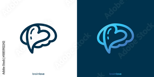 Simple Brain Love Logo Design. Brain Heal Psychology Therapy Logo, Icon, Symbol, Vector, Design Inspiration.