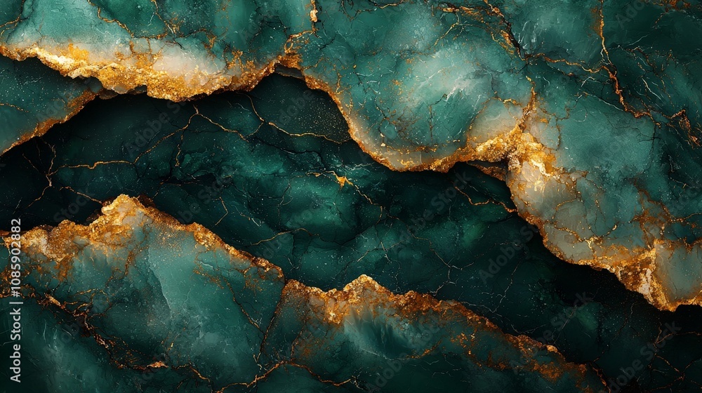 A textured abstract design featuring green and gold marbled patterns. A textured abstract design featuring green and gold marbled patterns.