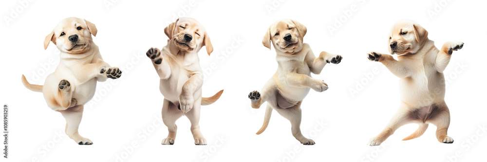 Cute puppy dancing labrador isolated on transparent background