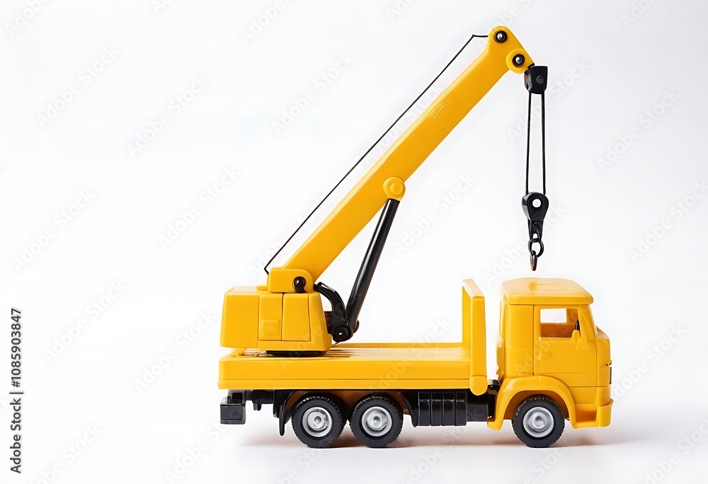 Yellow excavator model on a white background with bucket lift up Yellow excavator model on a white background with bucket lift up