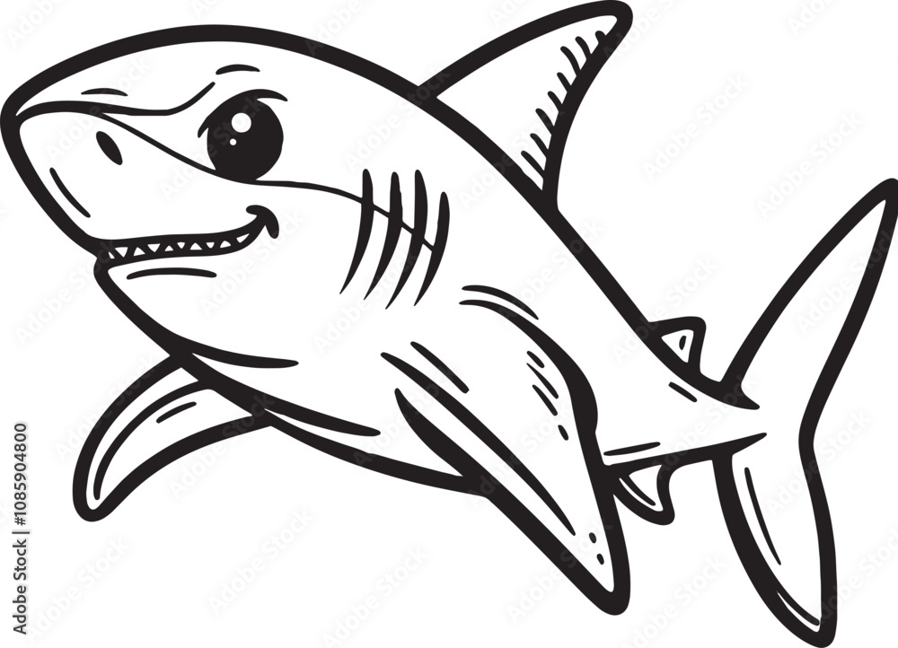 Fototapeta premium A shark line art vector illustration color book letter for S