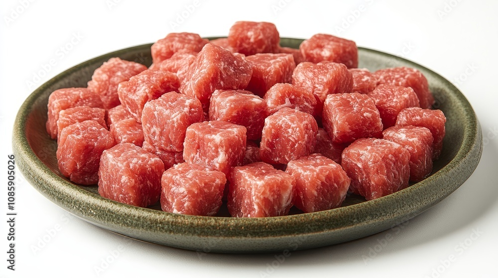 A vibrant collection of neatly cubed beef sits invitingly, showcasing its rich color and texture A vibrant collection of neatly cubed beef sits invitingly, showcasing its rich color and texture