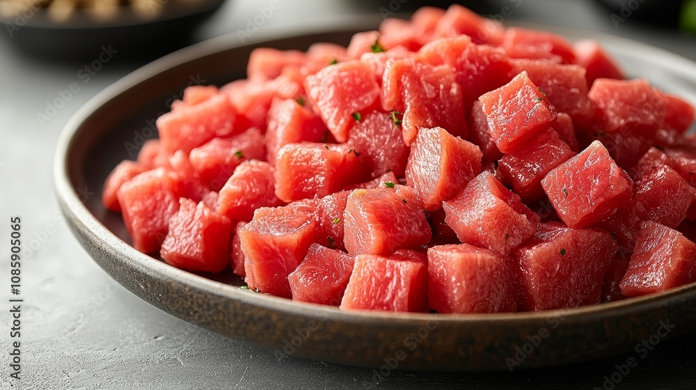 Fresh diced tuna awaits its transformation into a vibrant, delicious dish Fresh diced tuna awaits its transformation into a vibrant, delicious dish