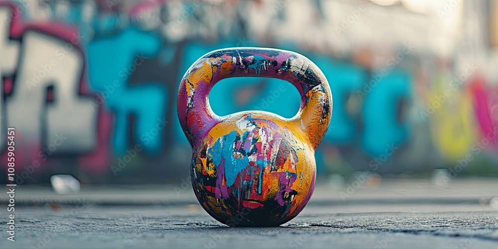 Naklejka premium Colorful Kettlebell on a Graffiti Background