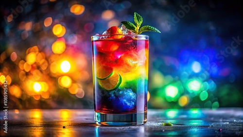 Colorful cocktail with a magical blend of colors in a medium shot