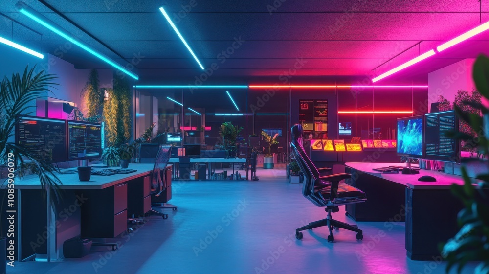 Modern Futuristic Office with Neon Lighting Modern Futuristic Office with Neon Lighting