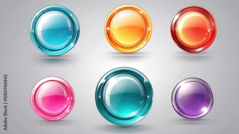 Circle badges made of glass, acrylic, or plastic are isolated on clear, white backgrounds. Glare mirror, 3D button for reflection. Round, glossy, vector element Circle badges made of glass, acrylic, or plastic are isolated on clear, white backgrounds. Glare mirror, 3D button for reflection. Round, glossy, vector element