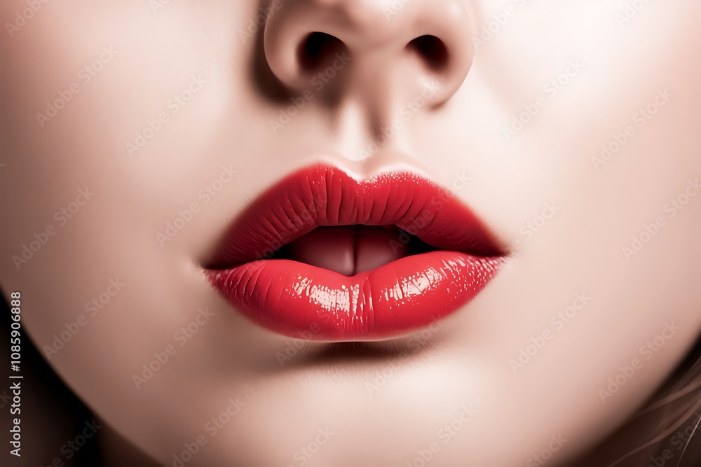 Beautiful make up of glamour red gloss lips Beautiful make up of glamour red gloss lips