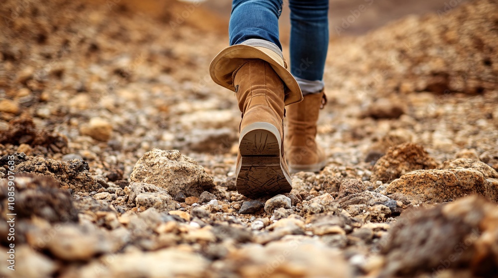 Journey of Determination: Person Trekking in Rocky Desert Terrain Symbolizing Adventure and Resilience with Simple Composition and Negative Space Journey of Determination: Person Trekking in Rocky Desert Terrain Symbolizing Adventure and Resilience with Simple Composition and Negative Space