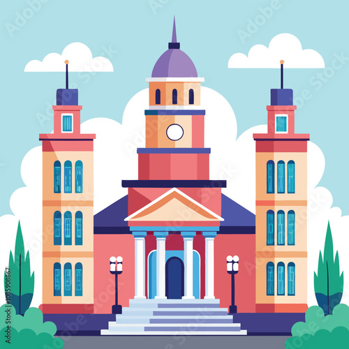 Wallpaper Mural Old Town Hall and Church architecture with a white bell tower under the Santorini sky Torontodigital.ca