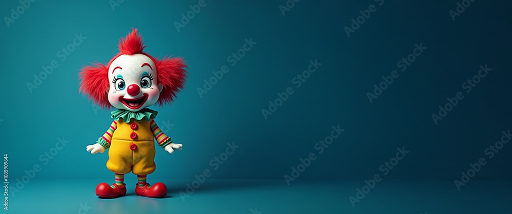 A blue background, empty text area and a clown A blue background, empty text area and a clown