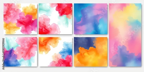 Vibrant watercolor backgrounds in various colors perfect for business cards and flyers, texture, bundle