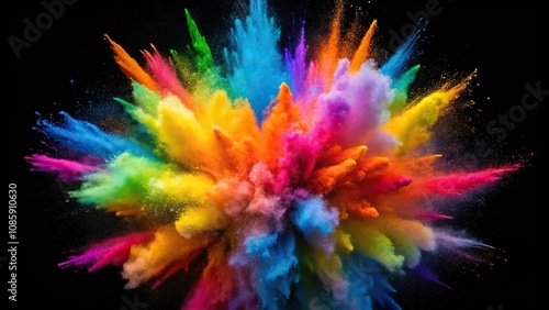 Colorful explosion of colored powder on black background close-up