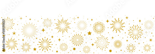Fireworks celebration banner background, golden fireworks with stars and sparkles