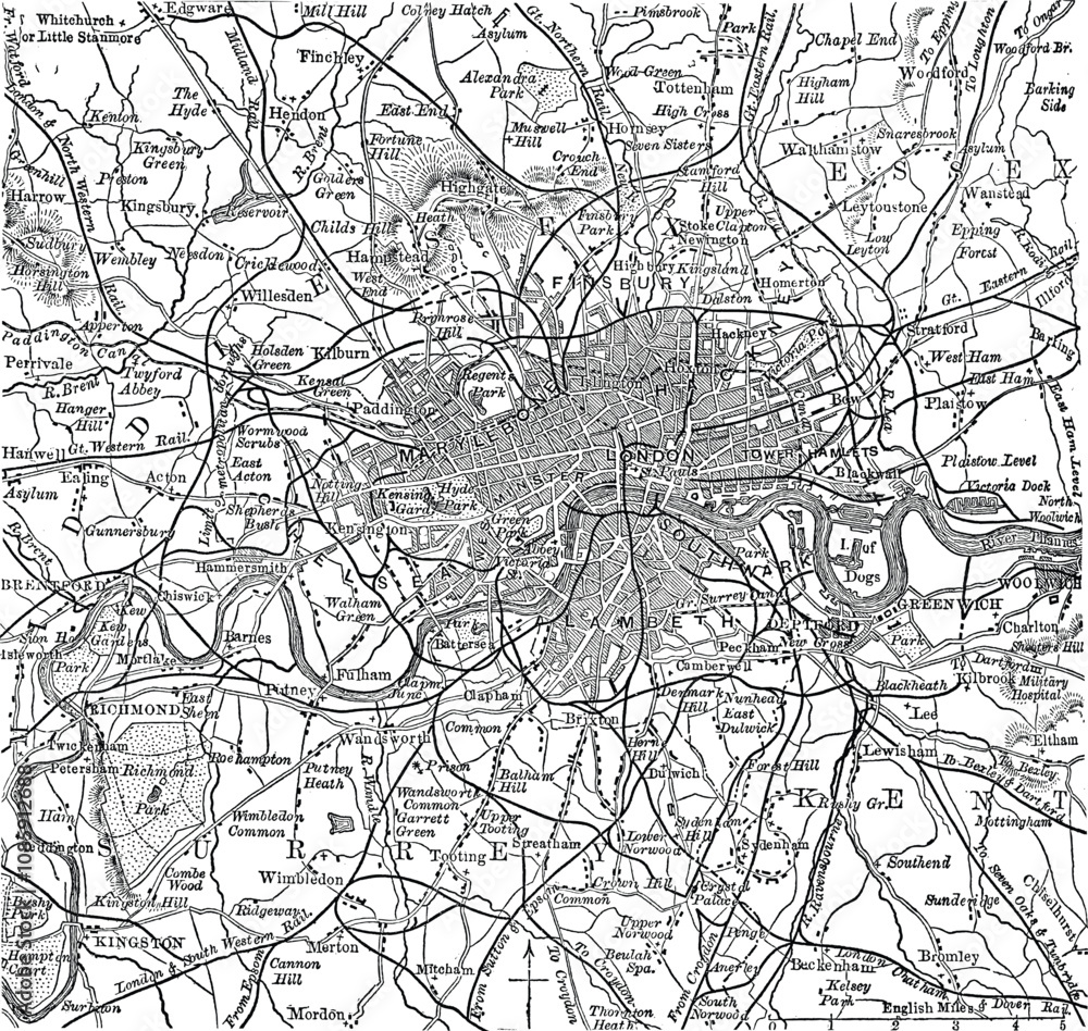 Fototapeta premium Black and white vector city map of London vector