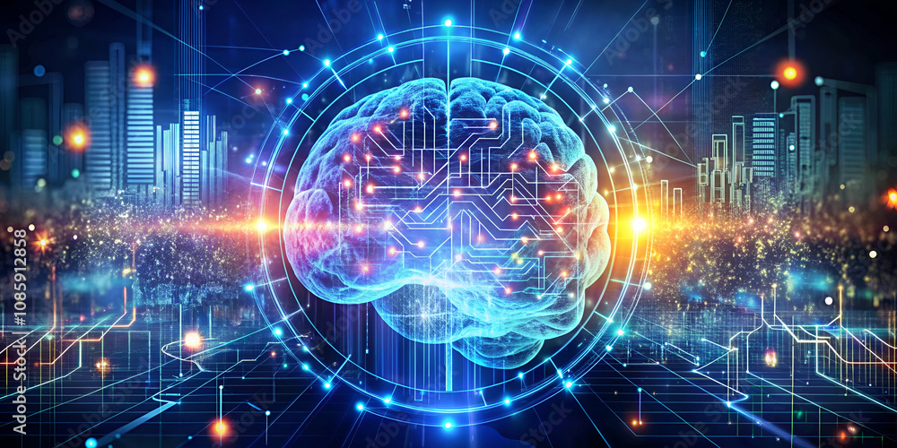 A futuristic digital brain surrounded by glowing circuits and cityscape, symbolizing artificial intelligence and technology innovation. A futuristic digital brain surrounded by glowing circuits and cityscape, symbolizing artificial intelligence and technology innovation.