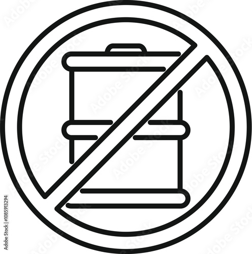 Prohibition sign with crossed out barrel symbolizing no toxic waste disposal, promoting environmental protection and pollution control