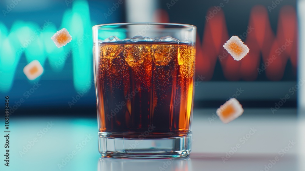 A refreshing glass of cola with ice, set against a backdrop of digital graphs, suggesting a blend of leisure and data analysis. A refreshing glass of cola with ice, set against a backdrop of digital graphs, suggesting a blend of leisure and data analysis.