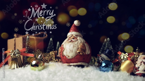 Christmas holiday background, Merry Christmas poster design small snow Christmas trees with balls with greeting text, 2025 Happy Christmas