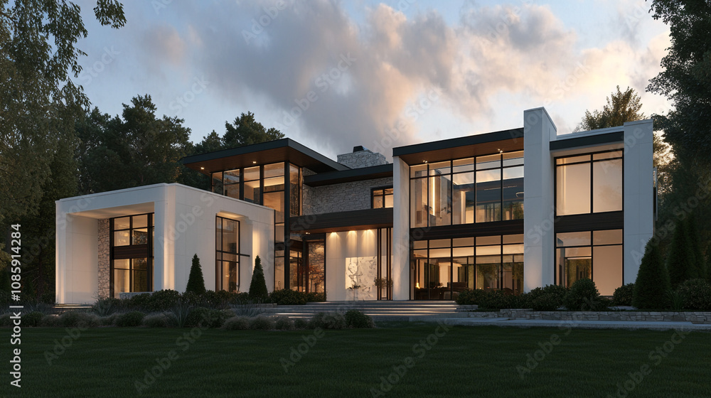 Modern Luxury Home Exterior Dusk Architectural Design Modern Luxury Home Exterior Dusk Architectural Design
