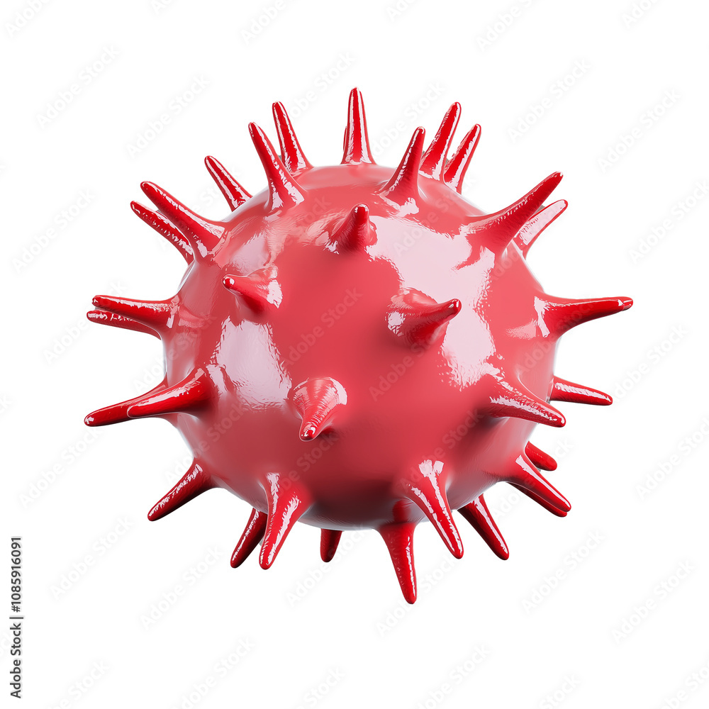 Red spiky virus model with glossy surface on transparent background Red spiky virus model with glossy surface on transparent background