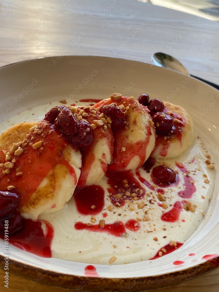 small cheesecakes with strawberry jam small cheesecakes with strawberry jam