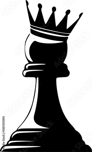 Chess Club emblem concept. Chess pieces pawn piece wearing a crown on a white. Vector illustration.