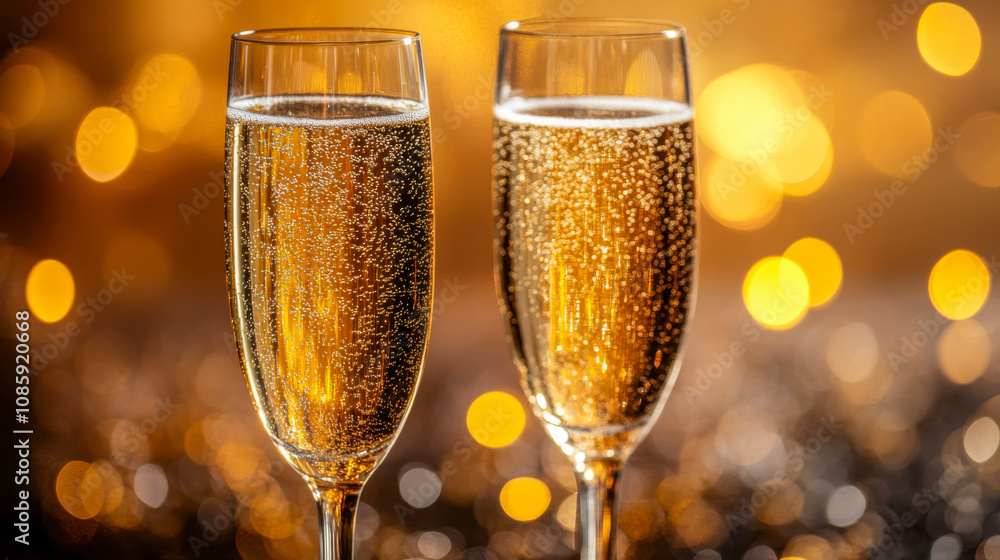 Two champagne glasses with bubbling sparkling wine for celebration Two champagne glasses with bubbling sparkling wine for celebration