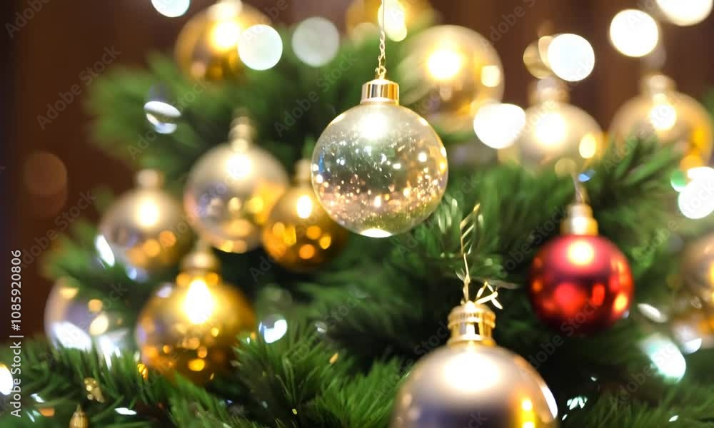 A christmas tree with lights in the background A christmas tree with lights in the background
