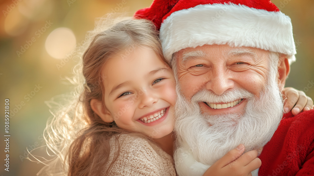 A joyful moment between a child and Santa Claus during a festive celebration in winter A joyful moment between a child and Santa Claus during a festive celebration in winter