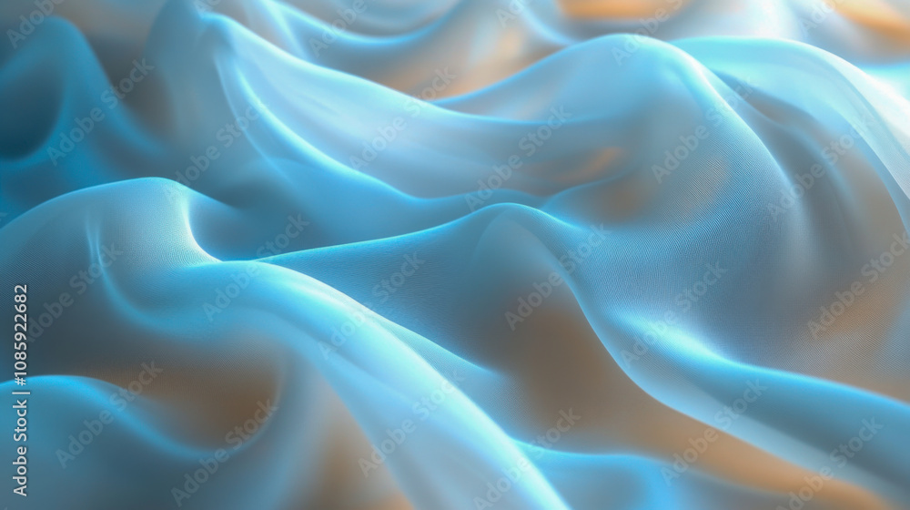 Fototapeta premium Wave-like translucent blue and beige fabric folds creating an abstract natural pattern