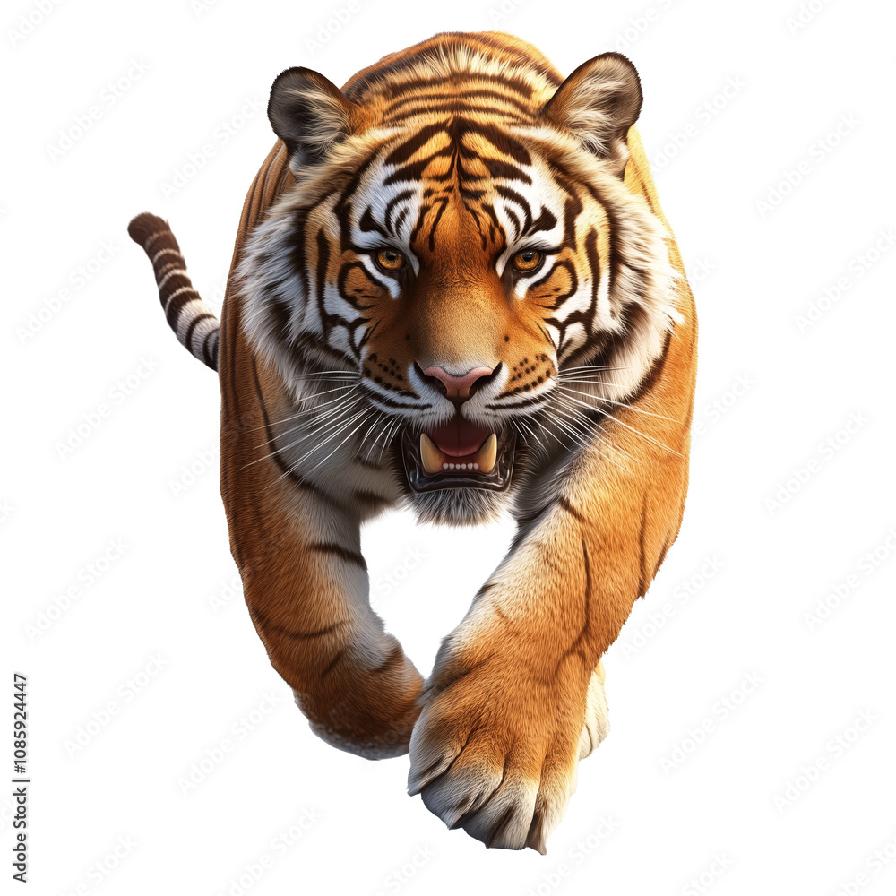 Naklejka premium A fierce tiger walking isolated on transparent background