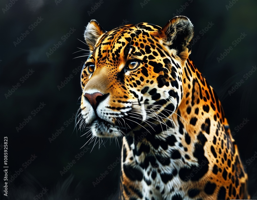 Obraz premium Powerful Amazon rainforest jaguar. AI helps track its population and protect this endangered species.