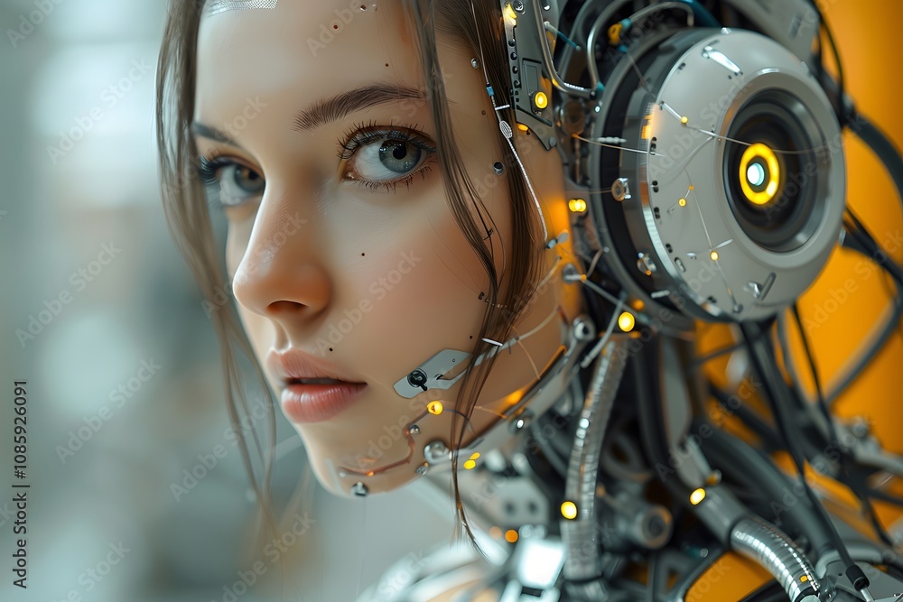 Futuristic Cybernetic Woman with Advanced Robotic Enhancements Futuristic Cybernetic Woman with Advanced Robotic Enhancements