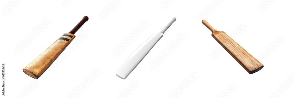 A set of Cricket bat top view isolated on a transparent background A set of Cricket bat top view isolated on a transparent background