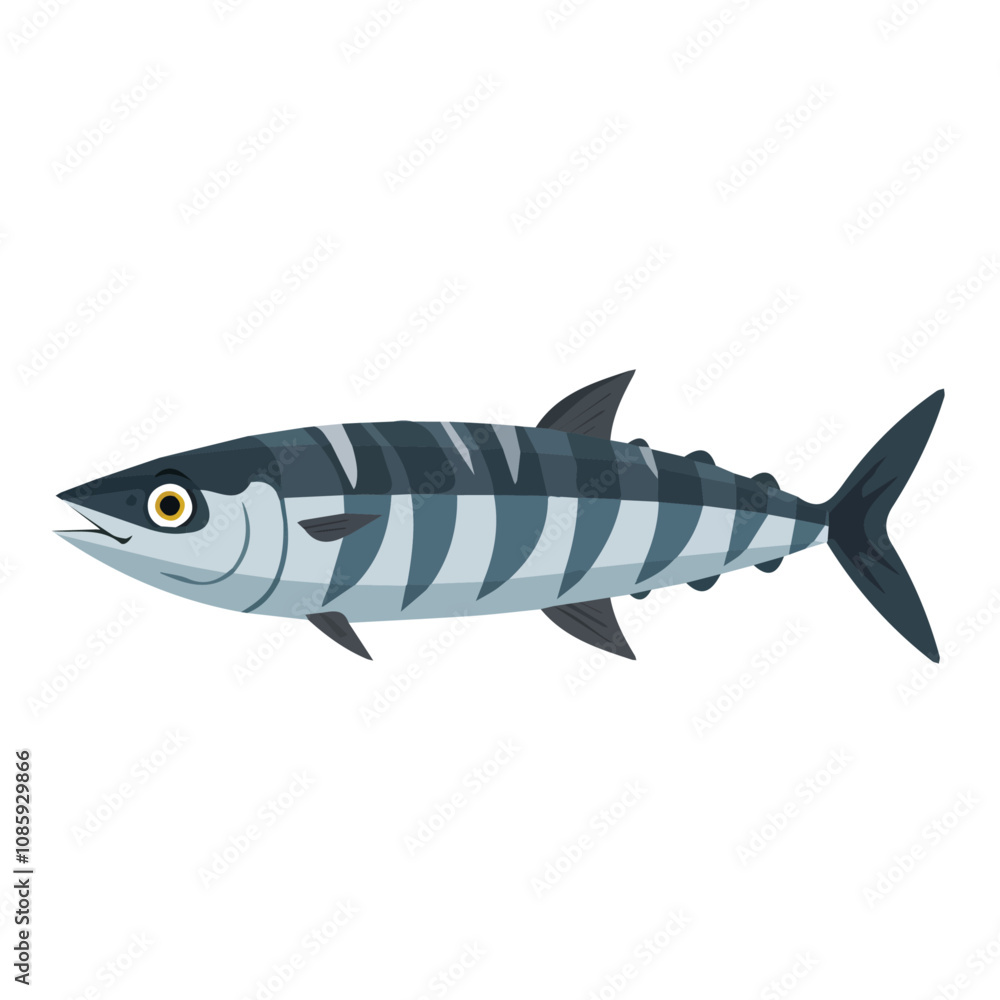 Fototapeta premium Simple flat 2D illustration of mackerel isolated on a white background, ai, vector mackerel icon logo, ai, vector, flat design, animation design, animation design, simple flat 2D icon, minimalist