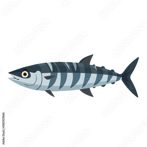 Simple flat 2D illustration of mackerel isolated on a white background, ai, vector mackerel icon logo, ai,  vector, flat design, animation design, animation design, simple flat 2D icon, minimalist