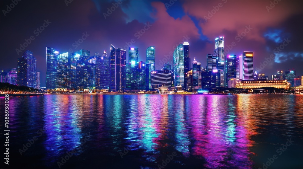 Fototapeta premium Nighttime Skyline of Singapore