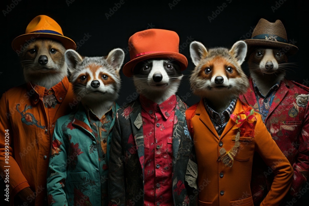 Animals with human bodies, wearing human clothes. AI generated Animals with human bodies, wearing human clothes. AI generated