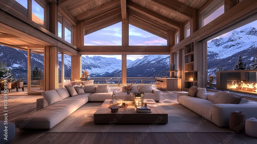 Fototapeta premium 3D Render Home Living Room 8K Realistic Lighting