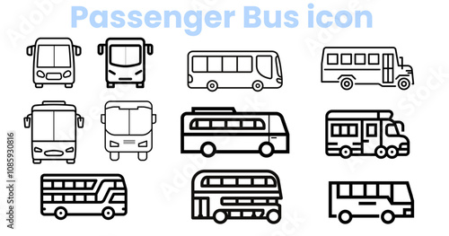 Bus icon set. Passenger Transport bus icon. Bus Minibus, double-decker bus Vector illustration