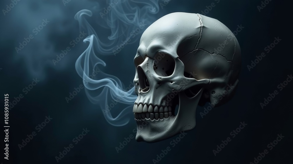 Obraz premium Skull in smoke in a dark blue room
