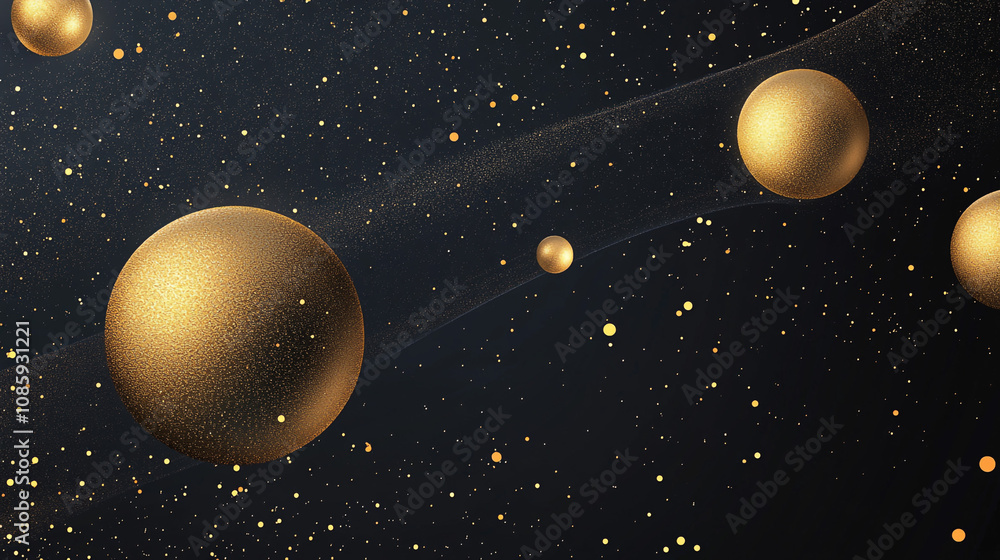 Fototapeta premium Luxury Gold Spheres Glitter Dark Background Abstract Design Festive Elegant Celebrat