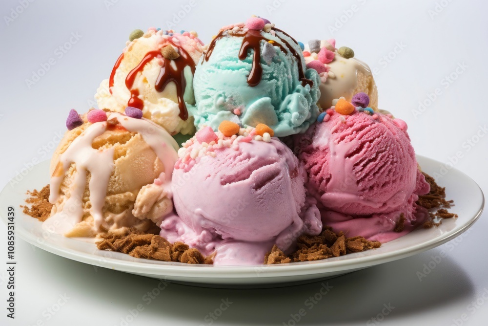 Colorful ice cream dessert. AI generated Colorful ice cream dessert. AI generated
